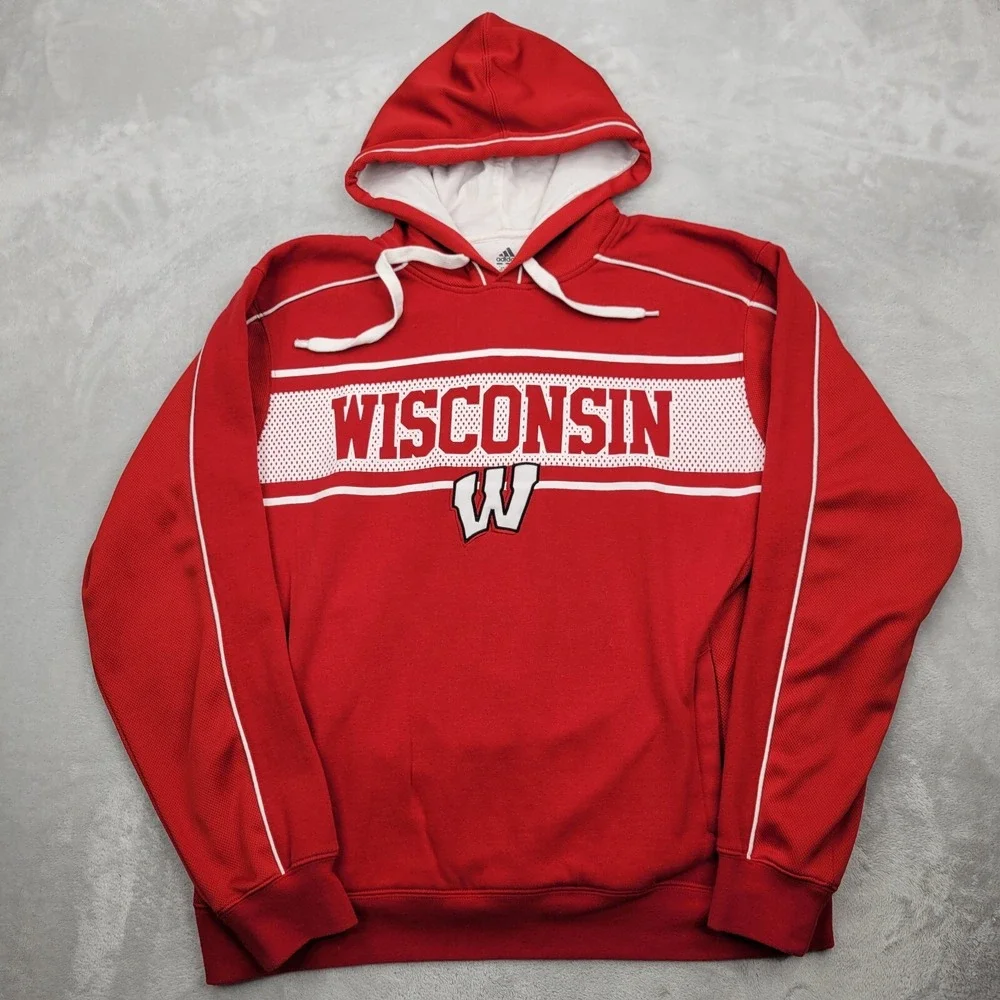 Wisconsin Badgers Hoodie Men Large Sweater Sweatshirt Pullover Madison Red White
